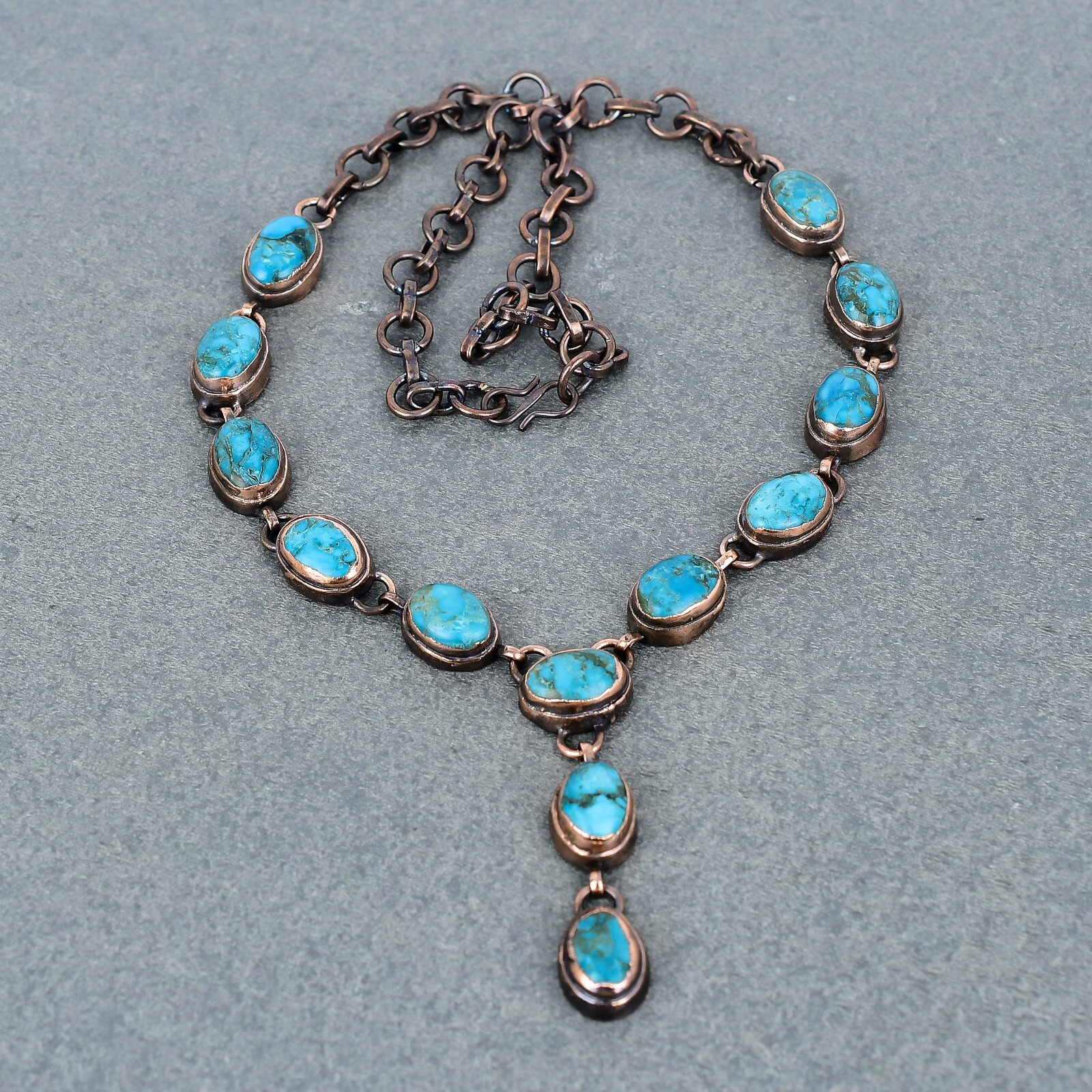 Copper Oval Tibetan Turquoise Stone Electroformed Ethnic Chain Necklace Jewelry