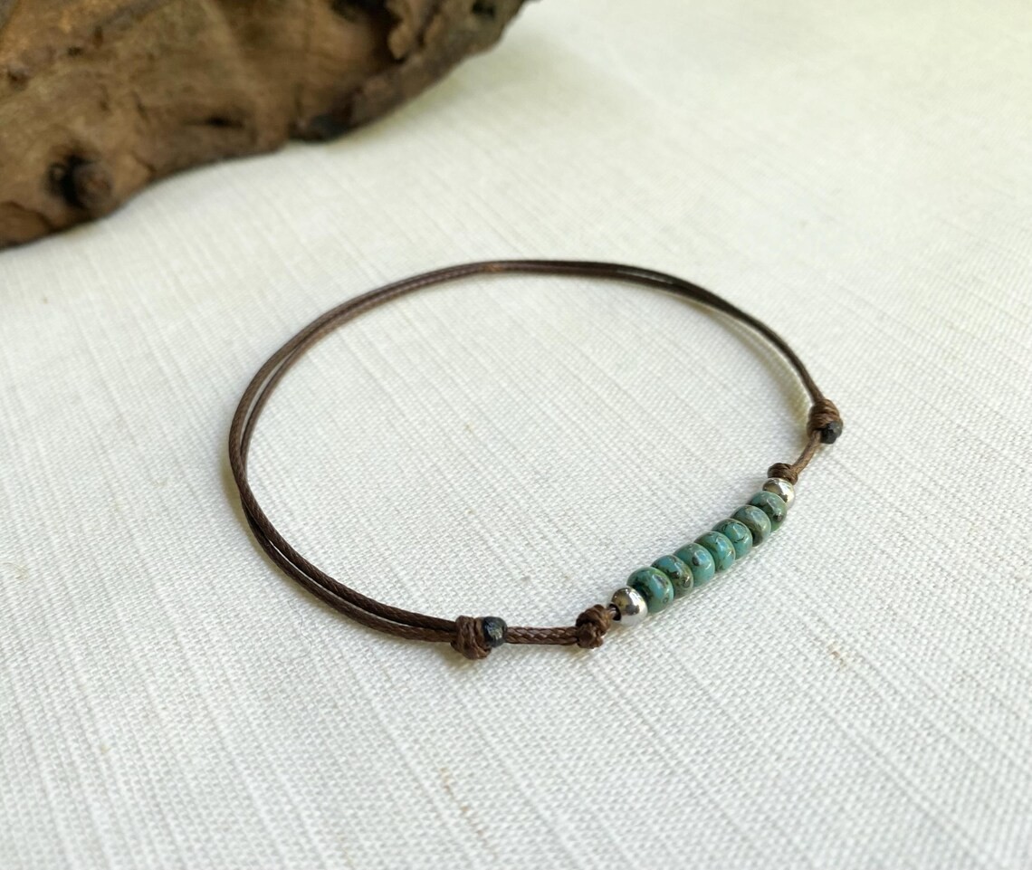 Small Blue-Green Miyuki Picasso Glass Bead Dark Brown Waterproof Women’s Anklet