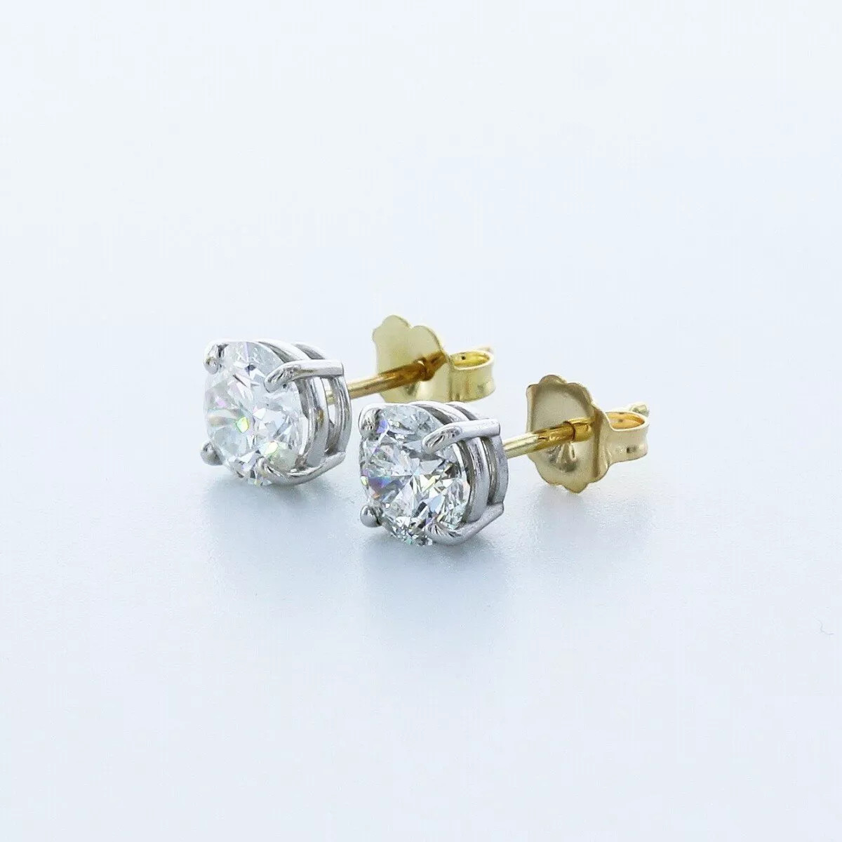 Solid 14K White Gold Stud Earrings Classic 3.01 CT Round Natural Diamond G SI1