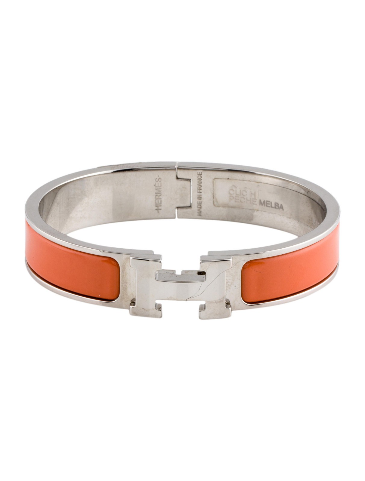 HERMÈS Hermès Clic H Enamel Bracelet Orange/Palladium – Size PM