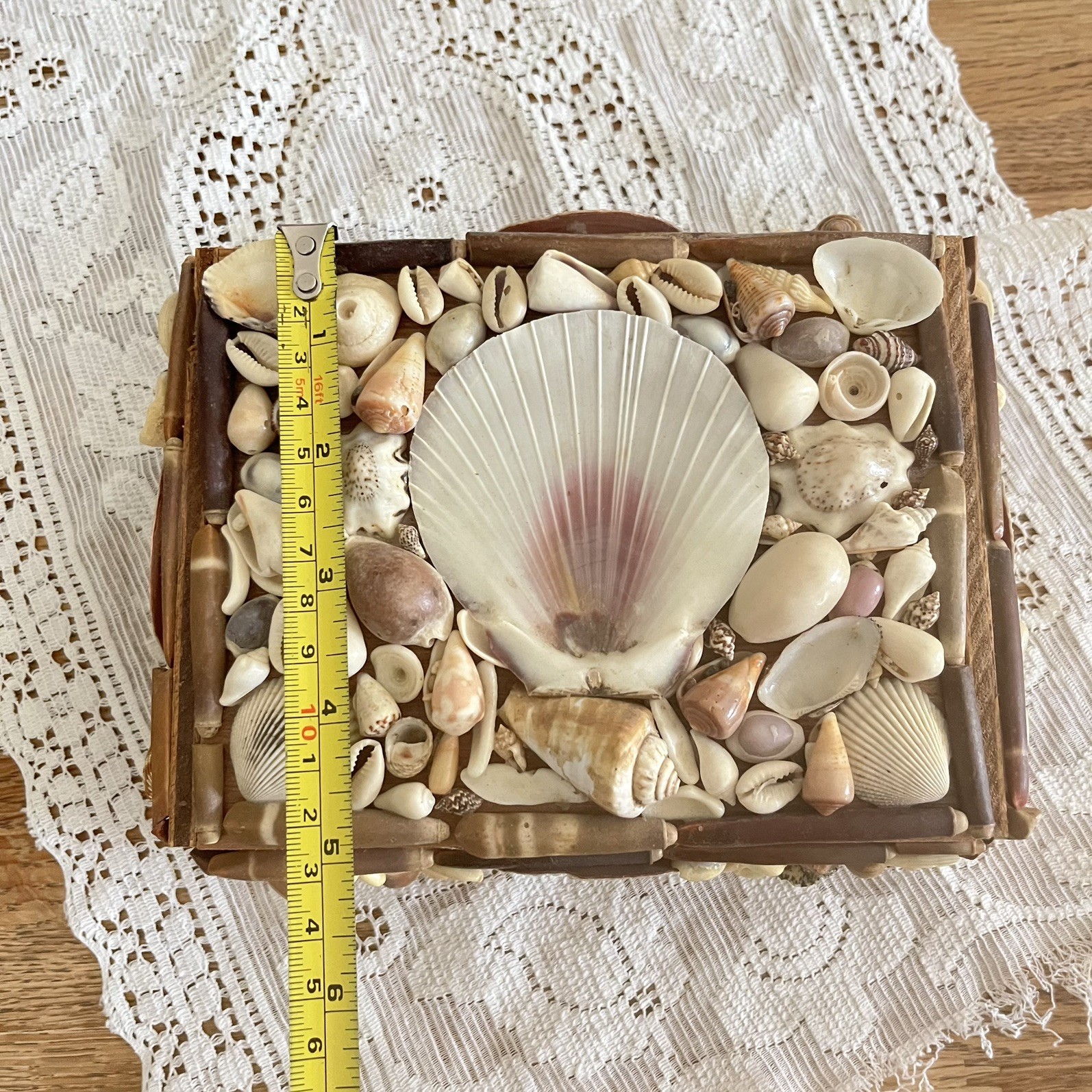 Vintage Seashell Jewelry Box Keepsake Trinket Shell Coastal Nautical