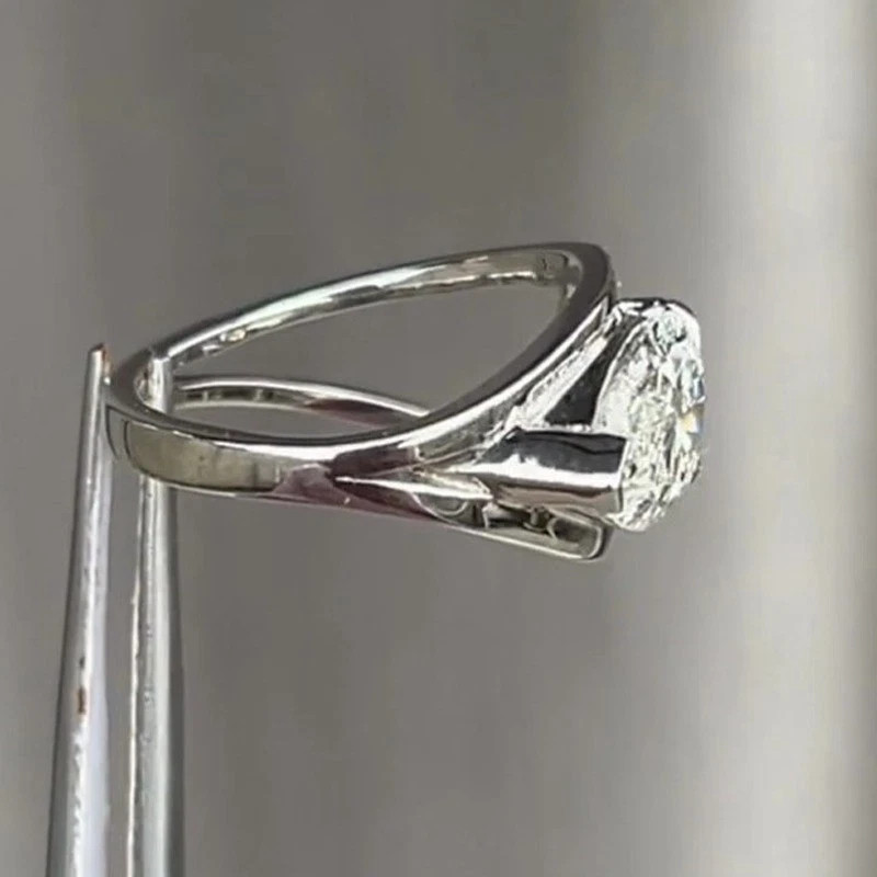 2.06 TCW Pear Moissanite bypass Solitaire Engagement Ring 14K White Gold Plated