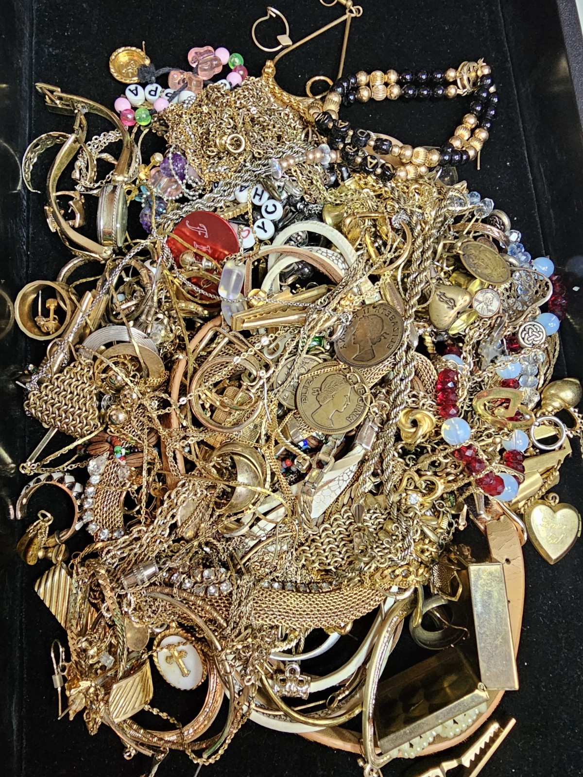 Vintage To Mod Jewelry Lot Scrap Broken Mixed Metals Some GF Untested Over 1lb