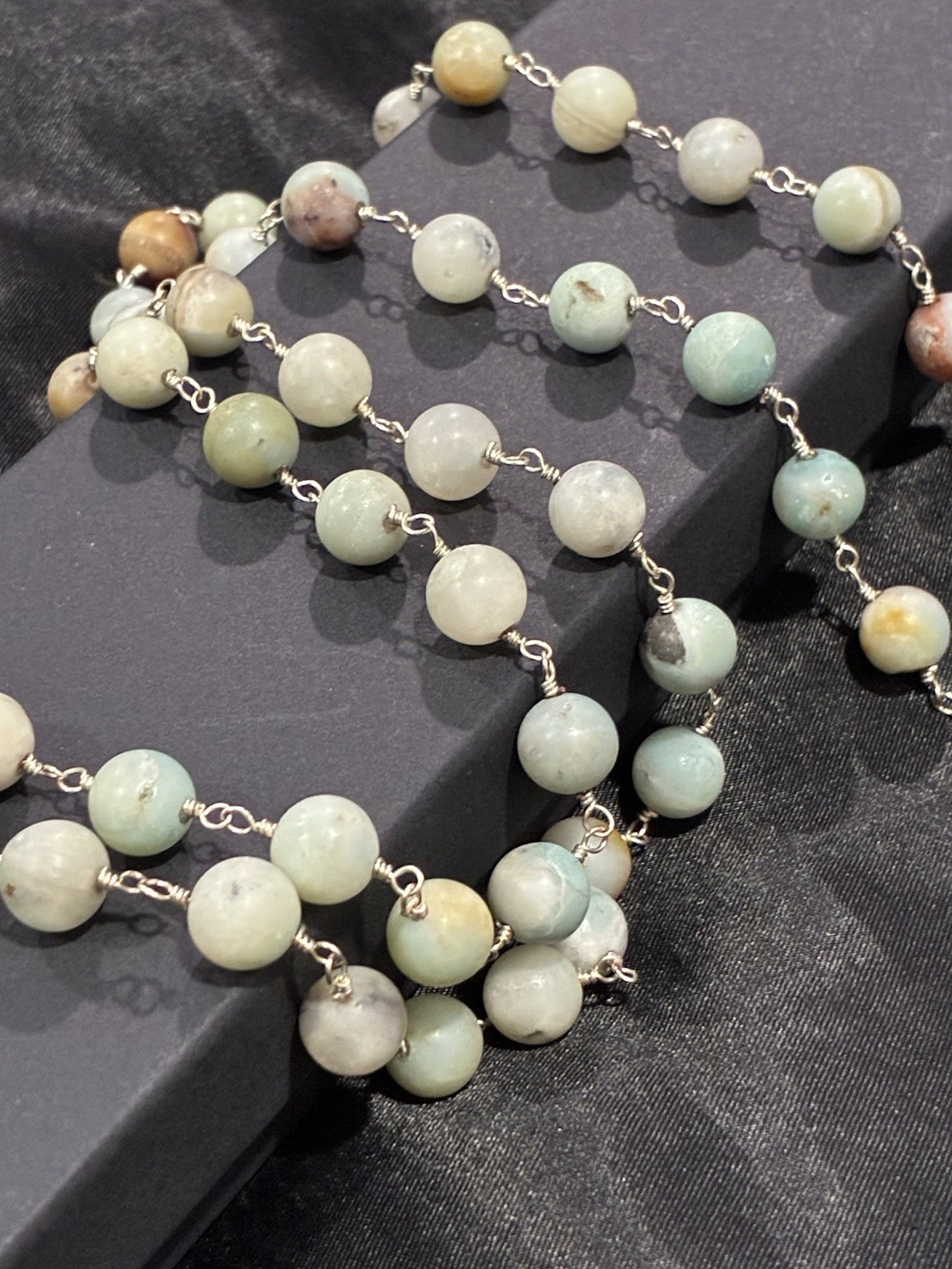 36 Inch Genuine Amazonite Beaded Boho Necklace – Sterling Silver 925 Clasp