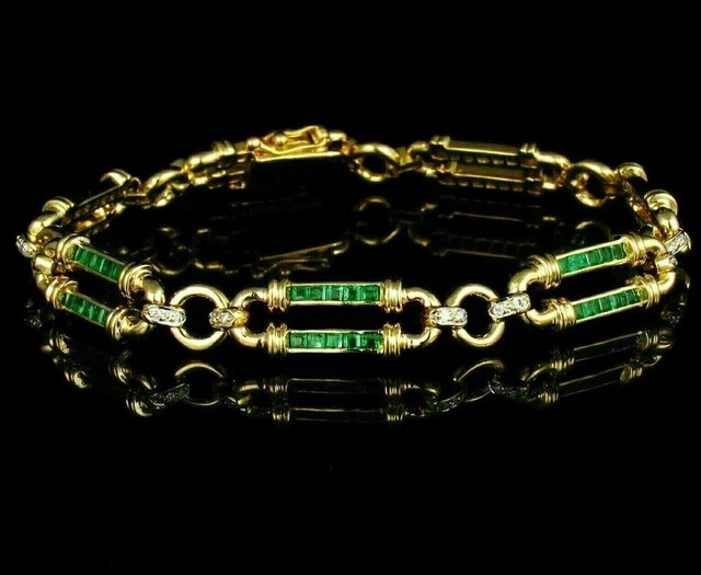 3.20Ct Princess Lab Created Green Emerald Tennis Bracelet 14K Yellow Gold Plated