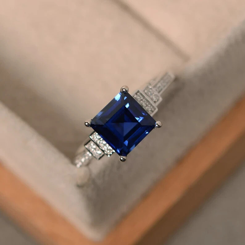 2.30Ct Princess Simulated Sapphire Attractive Wedding Ring 14k White Gold Plated