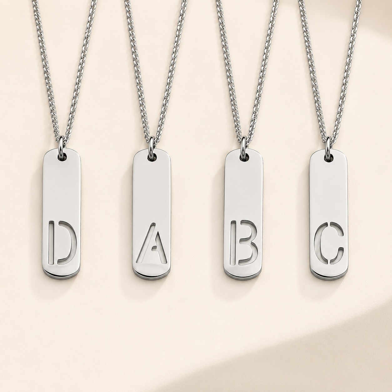 Pendant Necklace Stainless Steel Letter Rectangle Band Silver 21.65 in N91