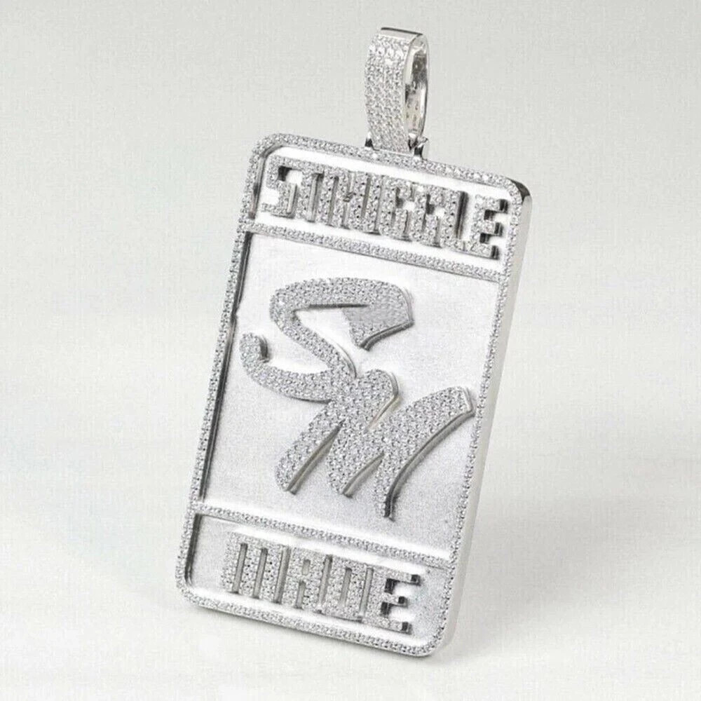 3Ct Round Moissanite Men’s Custom Name Letter Dogtag Pendant 925 Sterling Silver