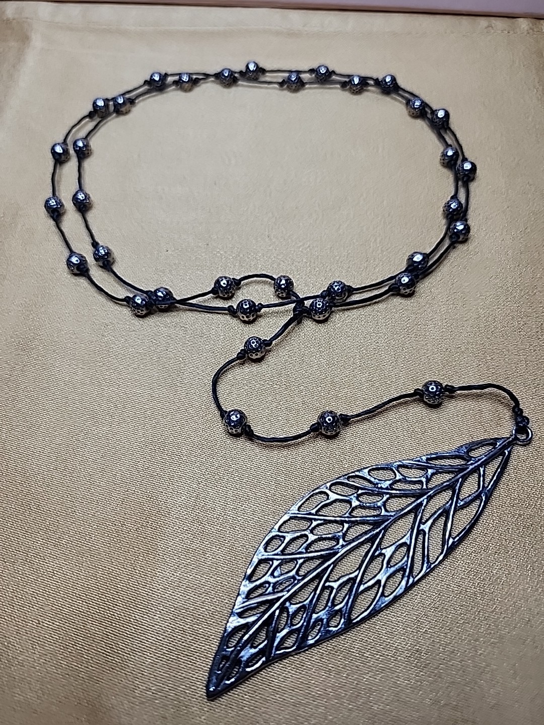 Silver Tone Artisan Filigree Leaf Statement Necklace 24 Inces