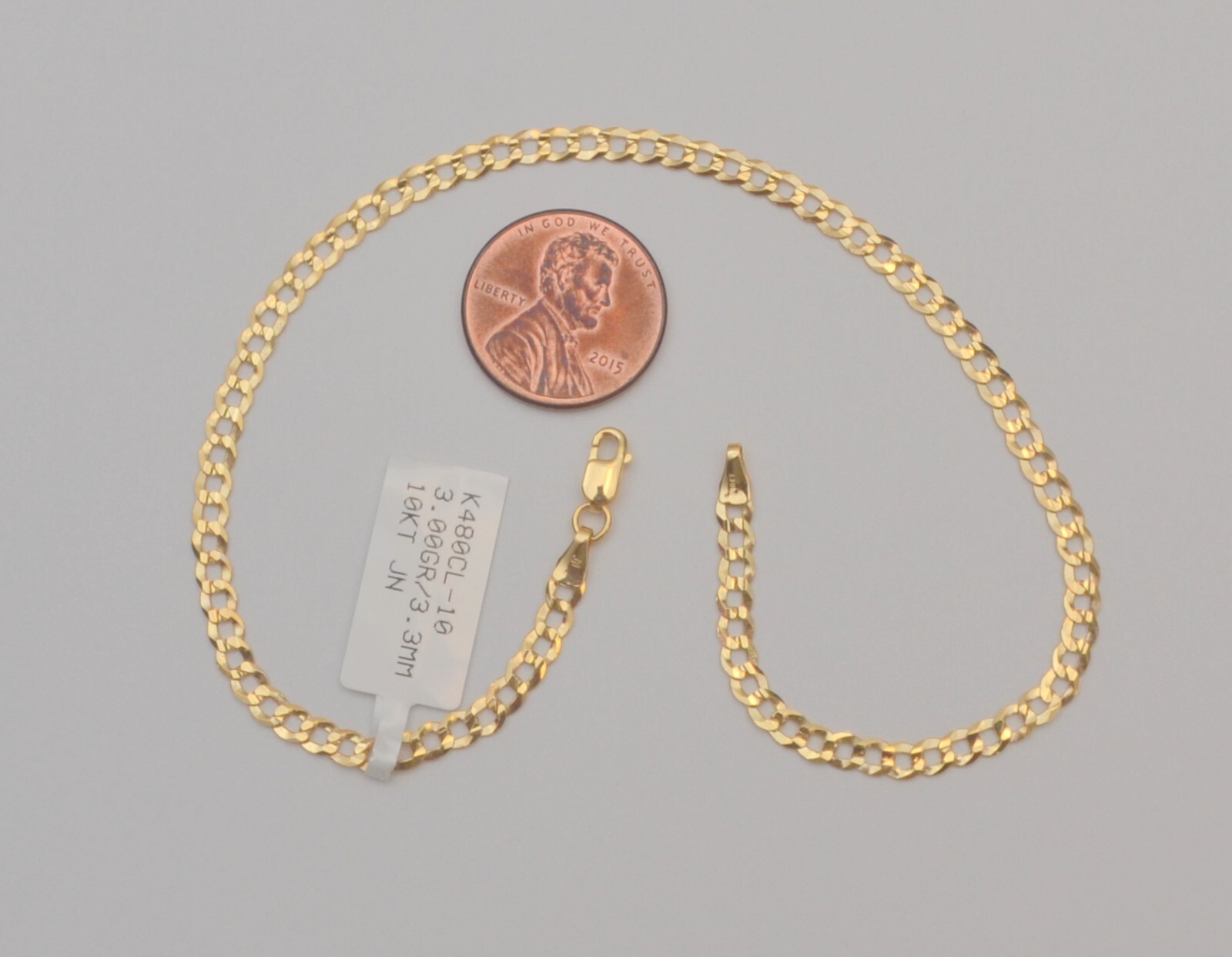 Gold chain 10k solid yellow cuban curb link anklet bracelet 10 in 3.3 mm 3.0 gr