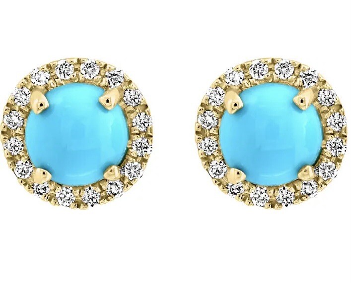 NEW! EFFY TURQUOISE, DIAMOND & 14K GOLD STUD EARRINGS/MSRP $1,200