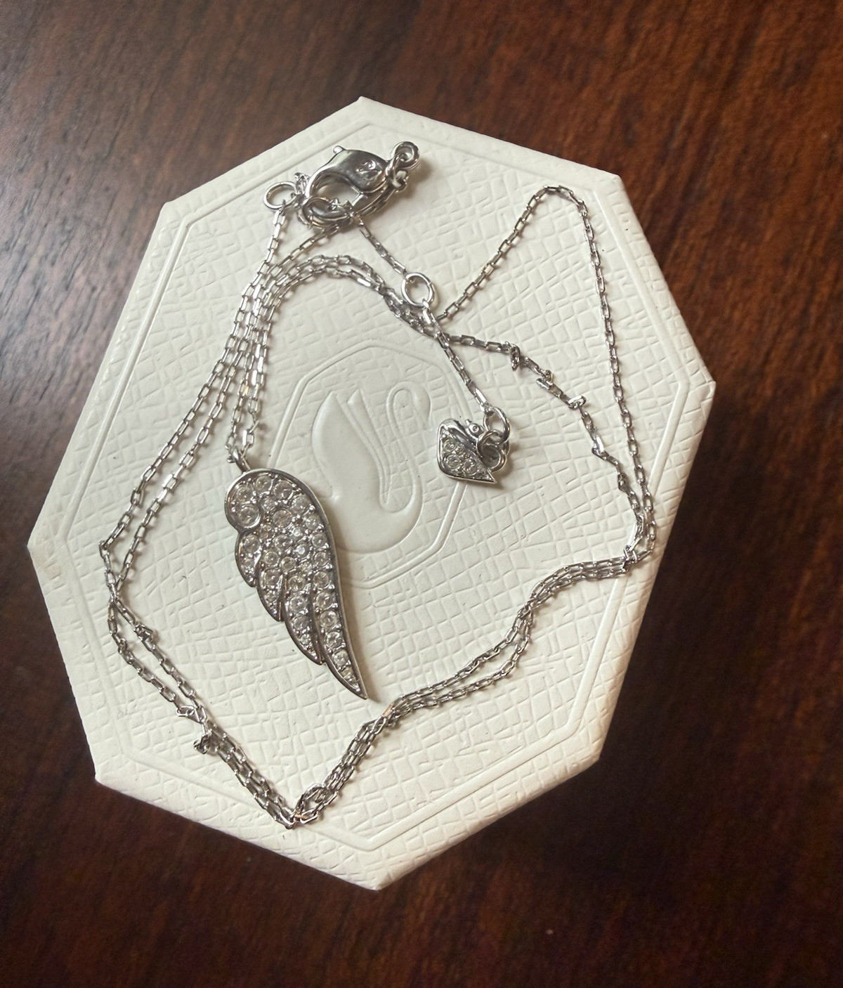 Silver-Tone Cable Chain Necklace Crystal Pavé Angel Wing Charm Pendant Lobster
