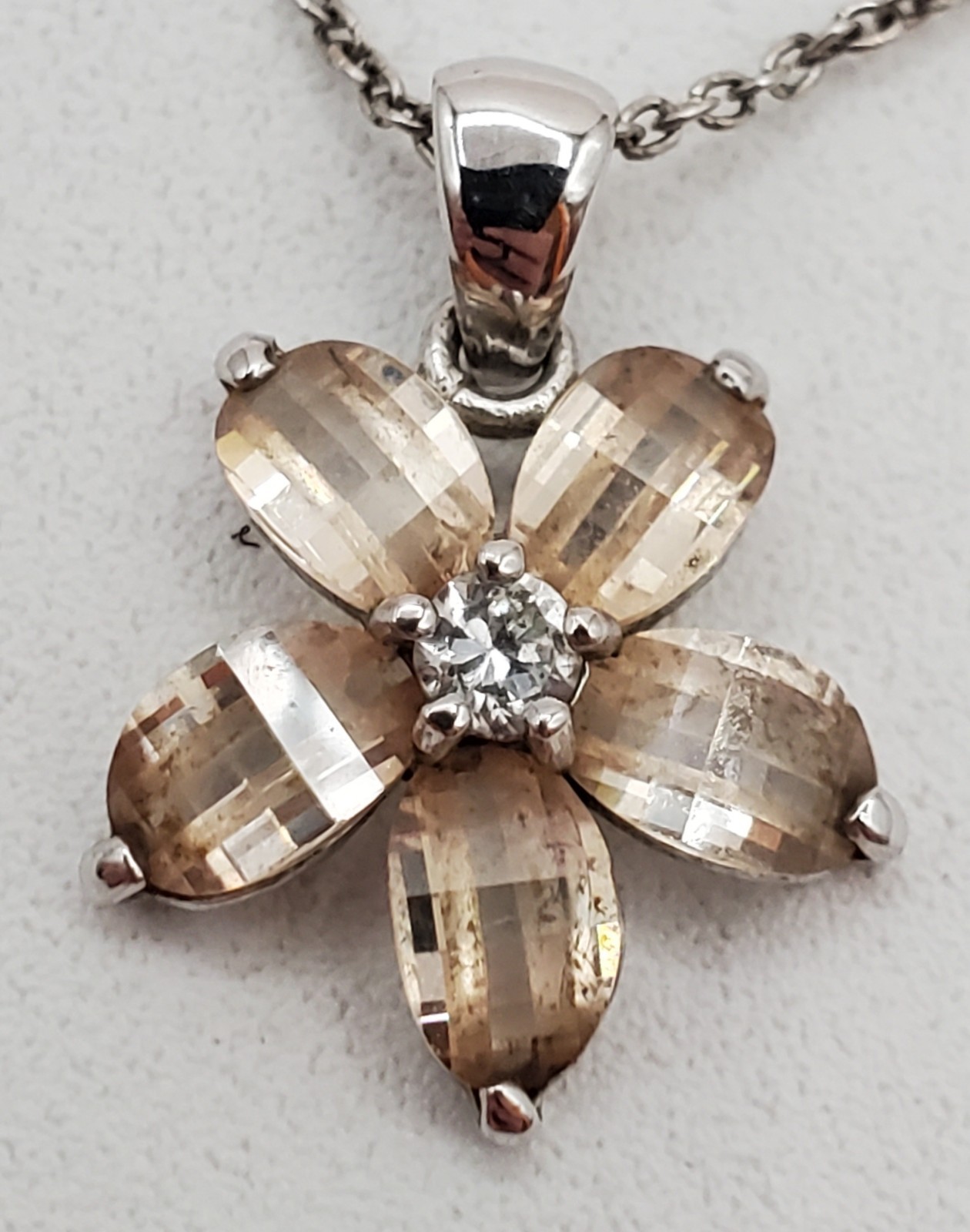 VTG 925 Champagne Flower 16in Necklace Sterling Silver 2.82gtw Open Back Estate