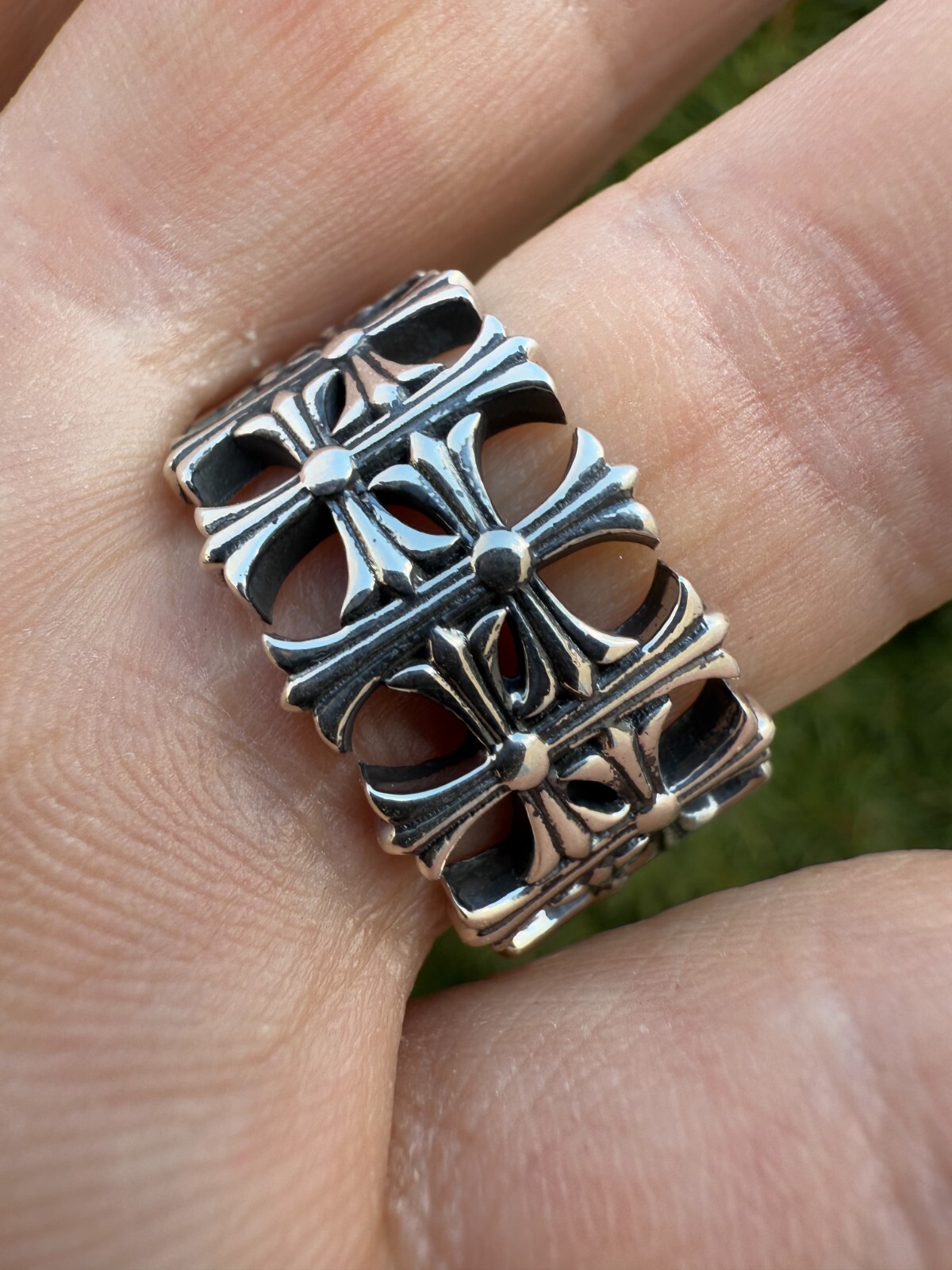 Cross Ring Solid 925 Sterling Silver 13.5mm Wedding Band Hearts Of Chrome