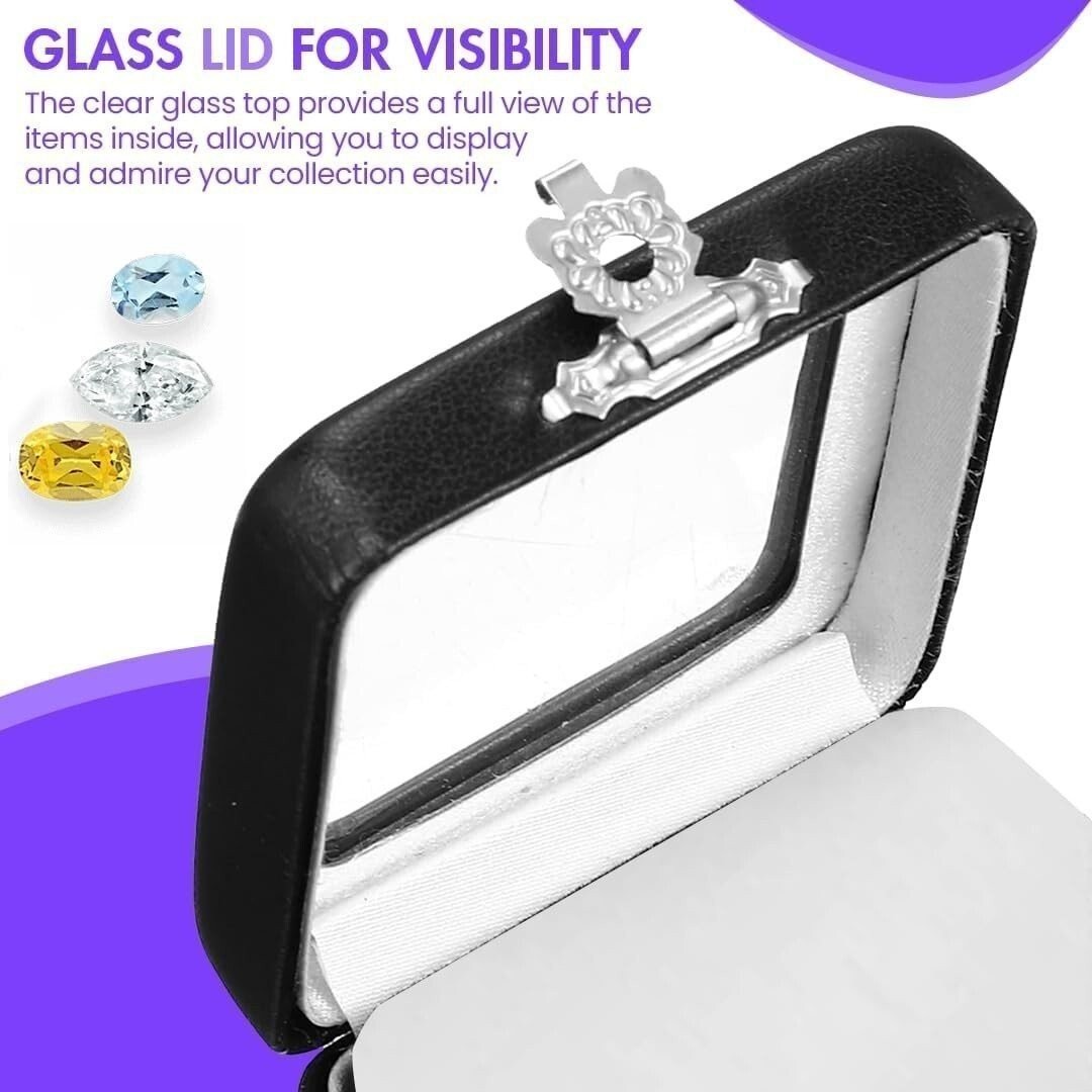 Novel Box Black Leatherette Glass Top Gem Box Loose Stone Jewelry Case Display