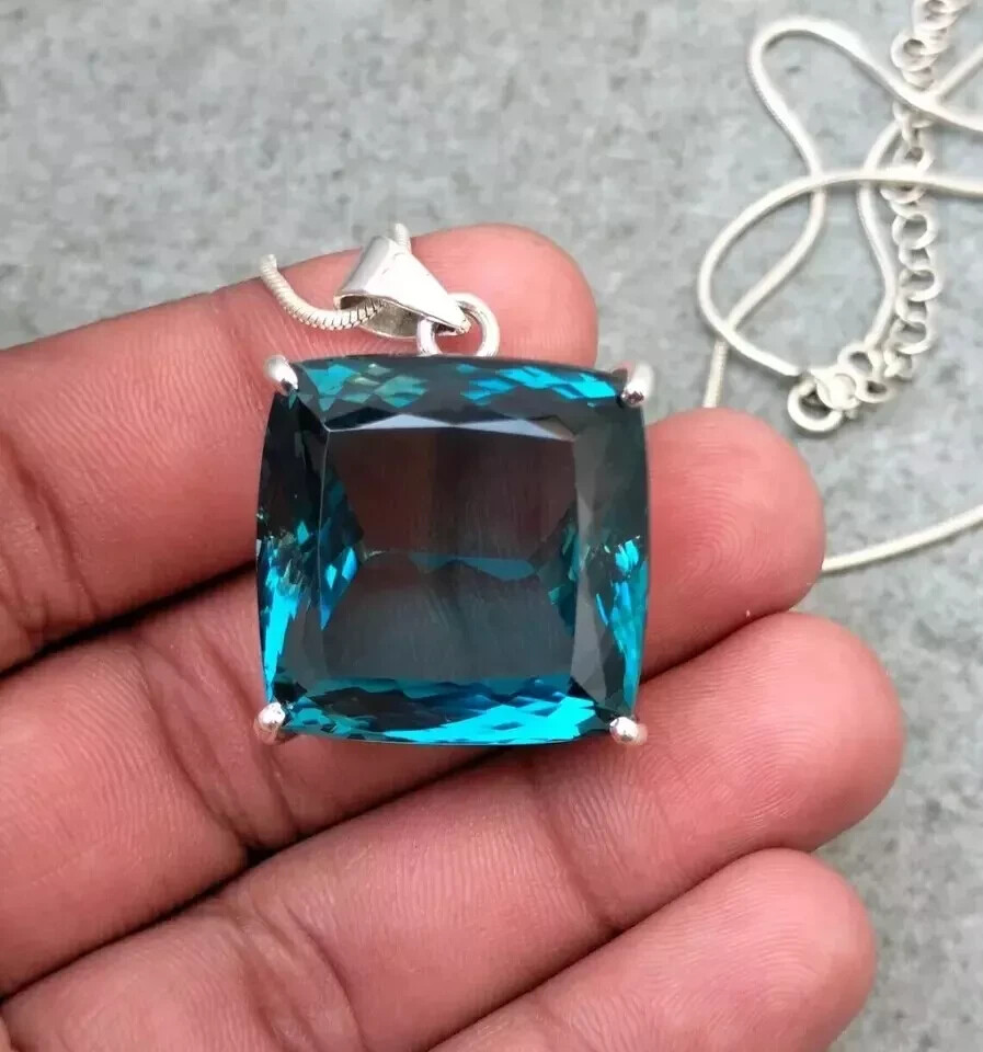 79.80 Ct London Blue Topaz Pendant Sterling Silver Pendant Gemstone Jewelry