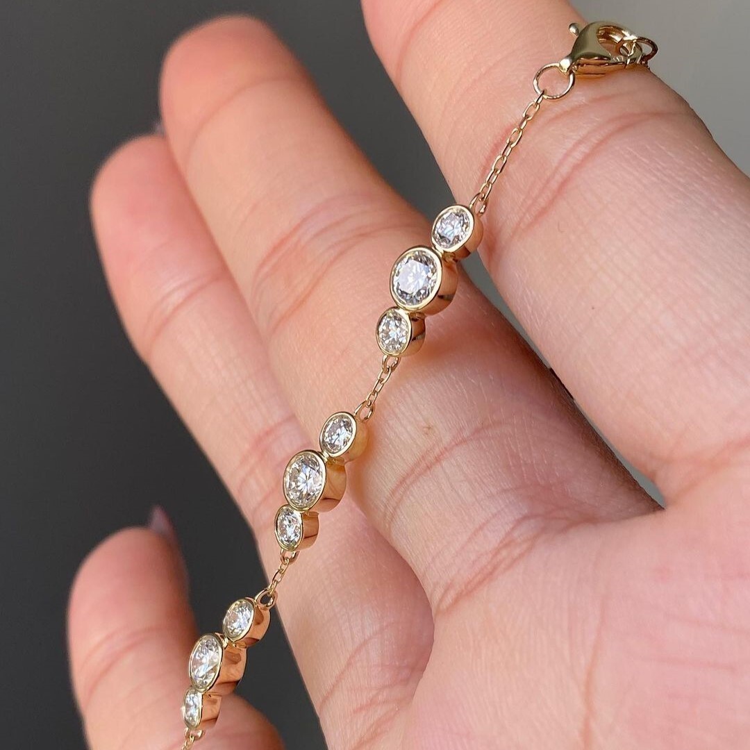 Summer Proposal Station Bracelet Round Earth Mined Real Diamond 14k Yellow Gold