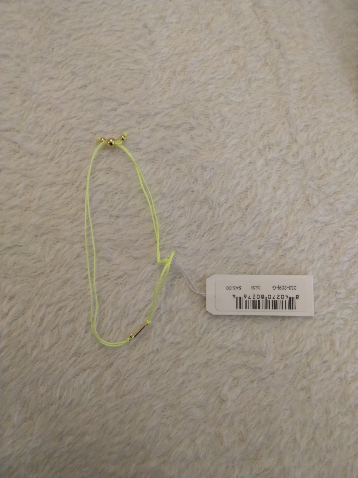 Gorjana Prism Alphabet Lime Green String Bracelet Gold Plated Letter J NWT