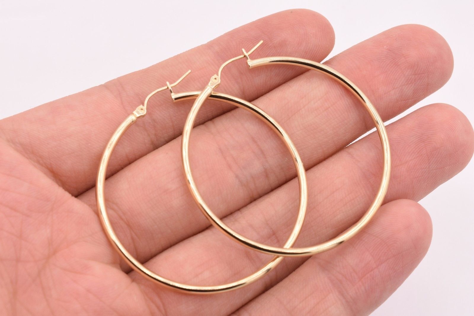 1 3/4″ 2mm X 45mm Large Shiny Plain Hoop Earrings REAL 10K Yellow Gold 2.6grams