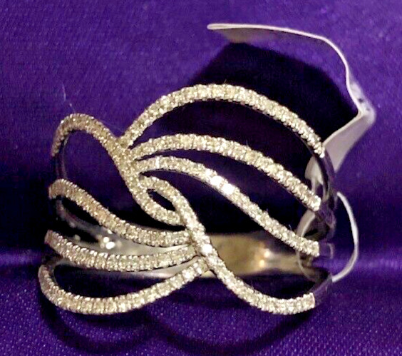 14K White Gold Diamond Cocktail Ring Curved Right Hand Natural 0.37 CT
