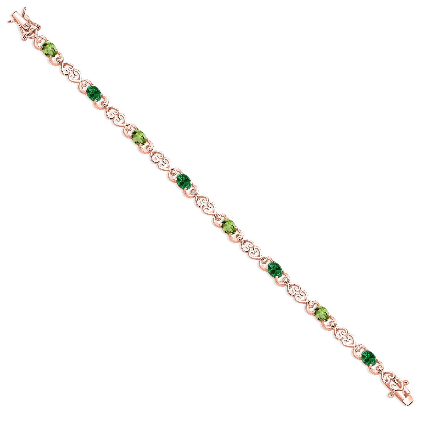 18K Rose Gold Plated Silver Peridot and Created Emerald and Lab Grown Diamond