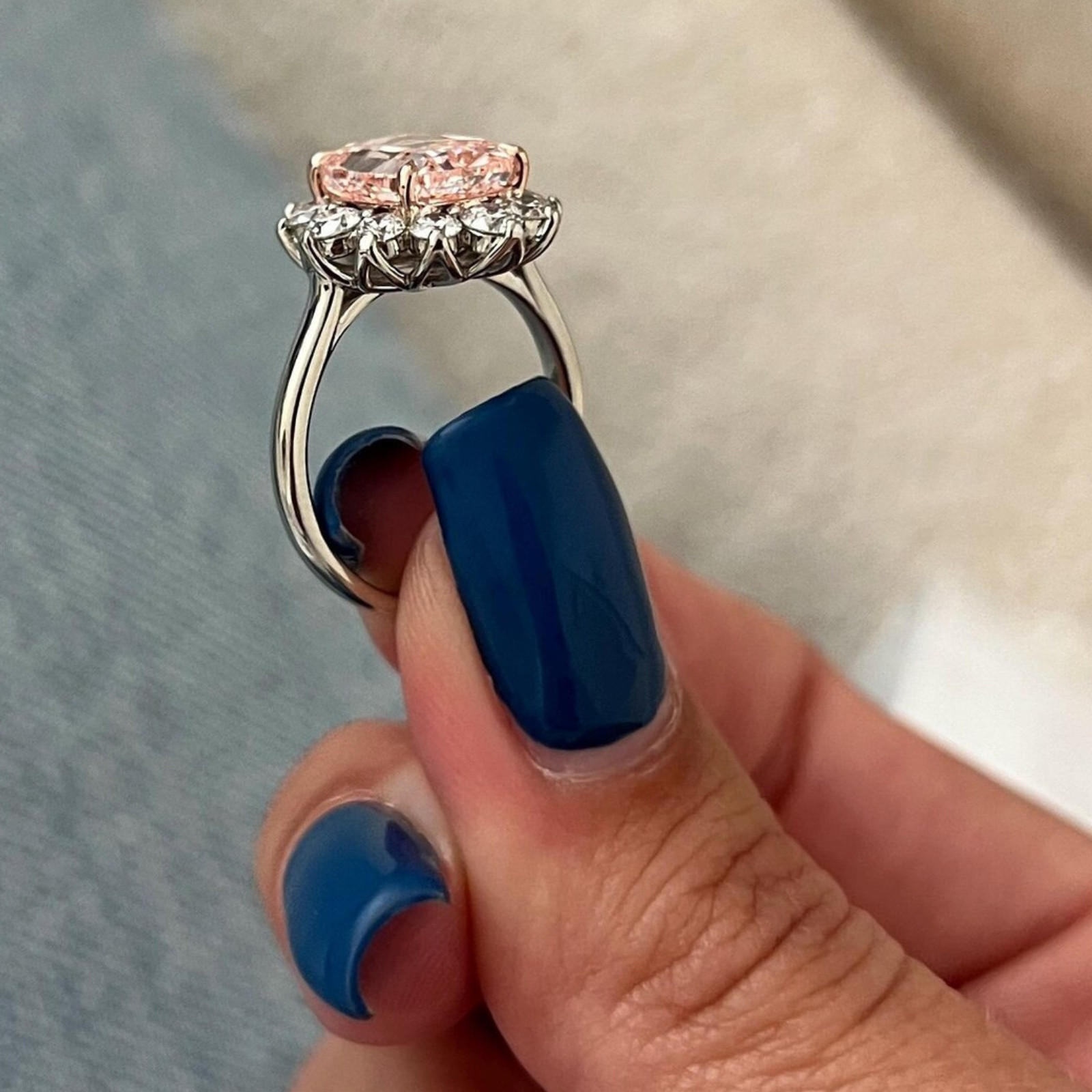 IGI Lab Created Diamond Ring Fancy Intense Pink 3.90 Ct Cushion Cut 950 Platinum