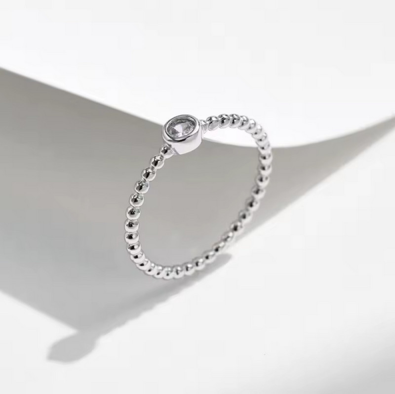 Delicate 925 Sterling Silver 0.1CT Moissanite Stackable Beads Ring (Size 5-9)