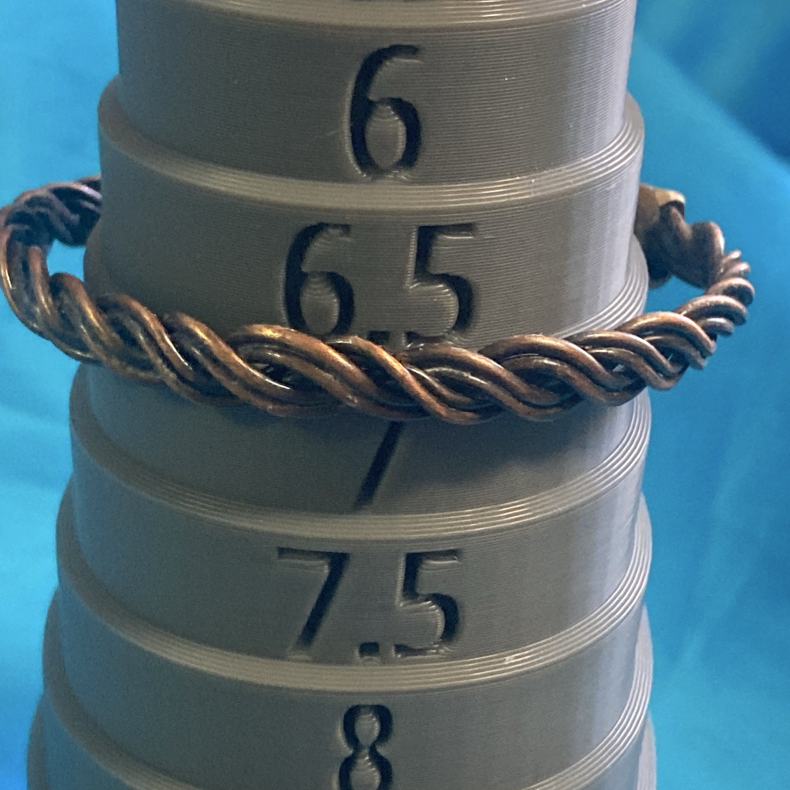 Twisted copper rope bangle cuff bracelet, size 6 1/2 to 7 in, adjustable