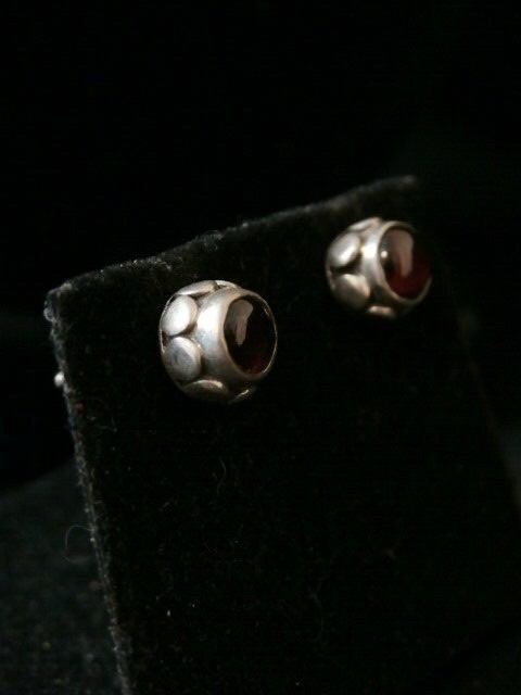 Vintage Southwestern Sterling Silver Red Handmade Stud Earring Set. #890