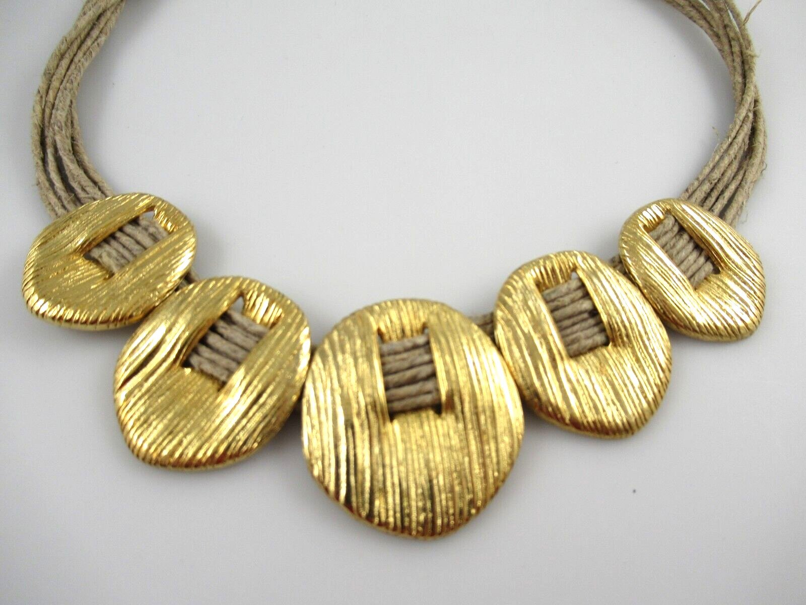 Signed David Grau Gold Tone Pendants on Cord Necklace 17 to 19-1/2″
