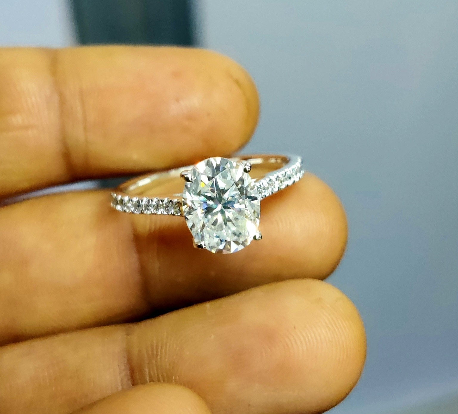 1.20Ct Oval Lab Created Diamond Solitaire Engagement Ring 14KWhite Gold Plated
