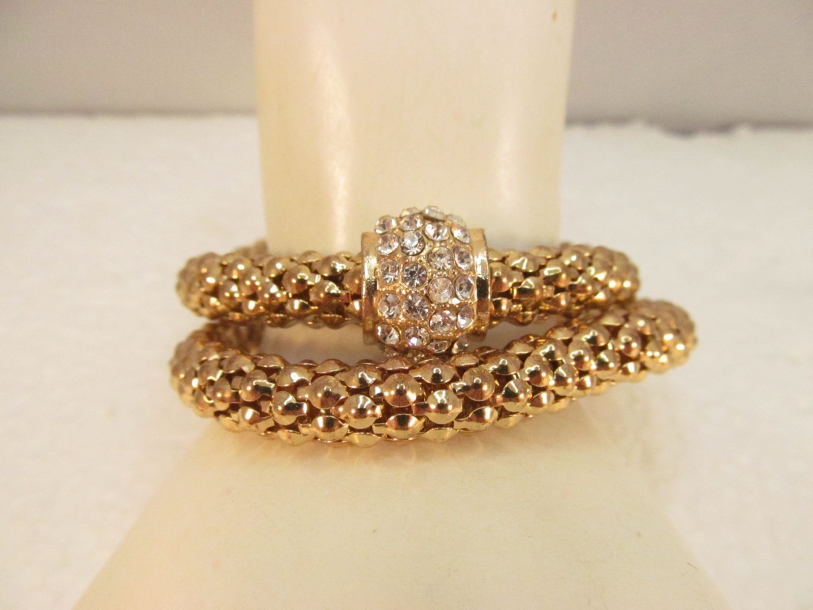 Gold Tone Stretch Metal Mesh Tube Rhinestone Bracelet 2 Piece Lot