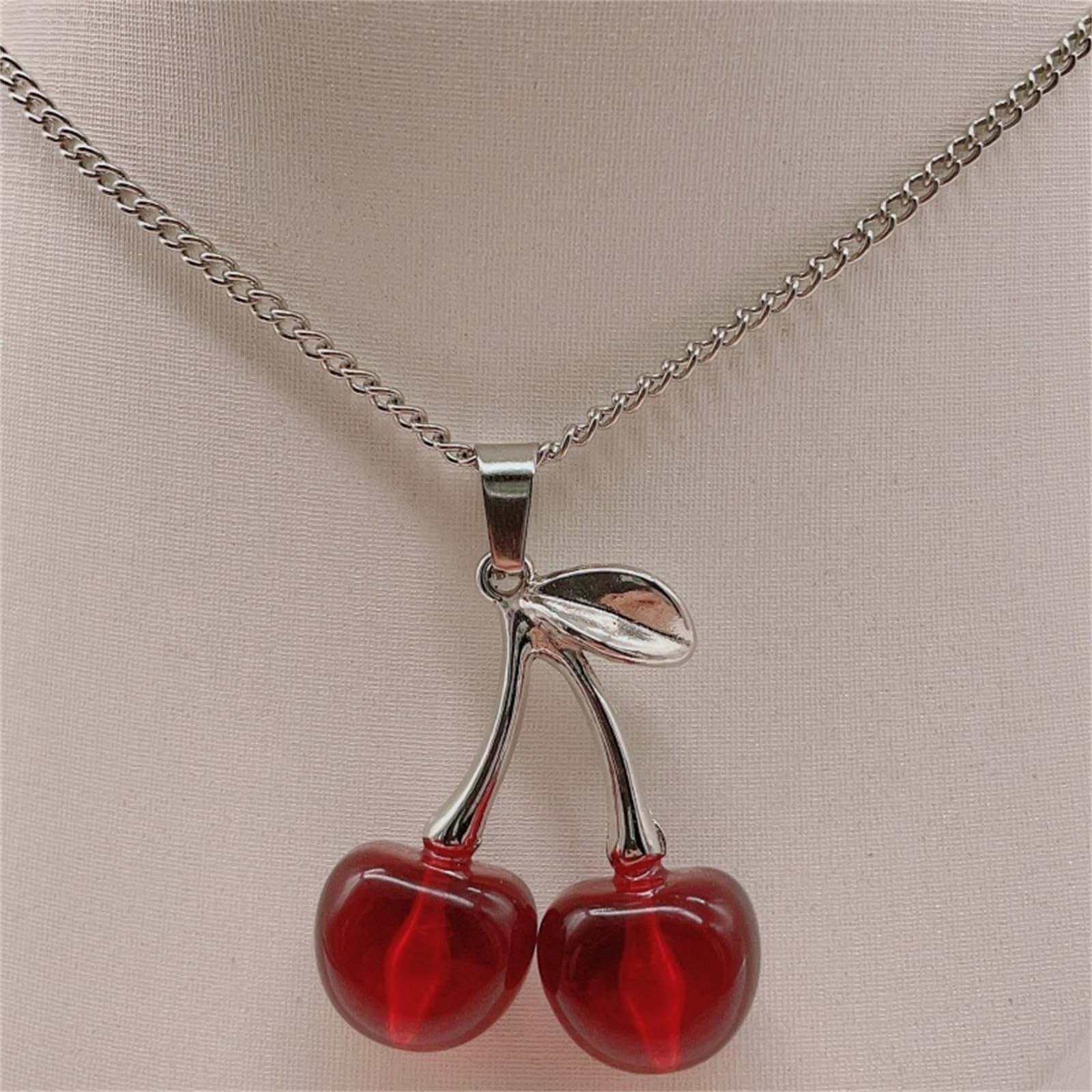 Cherry Necklace for Charm Cute 3D Sweet Red Cherry Pendant Necklace Punk Goth…