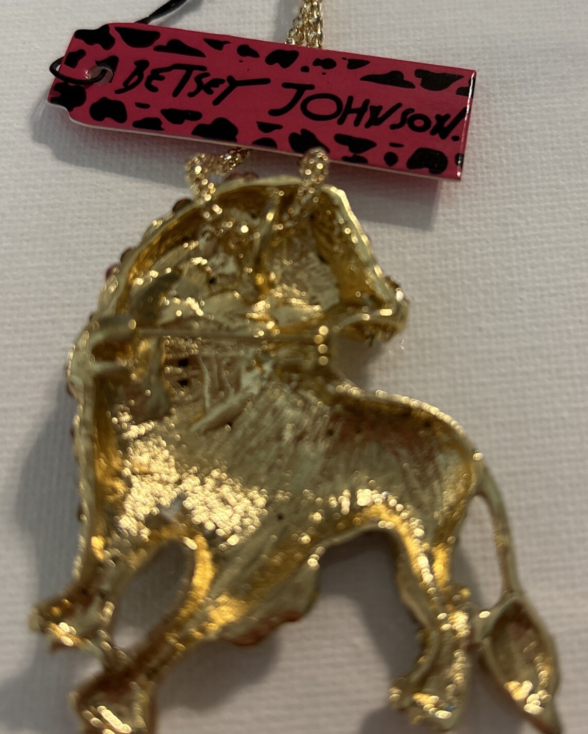 BETSEY JOHNSON GOLD WHITE CRYSTAL LION GOLD PLATED PENDANT BROOCH NECKLACE