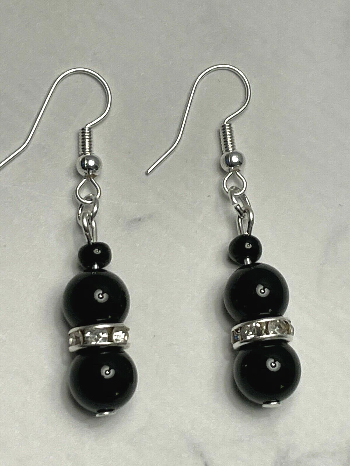 Double Beaded Black Czech Beads With Rheinstone Accents