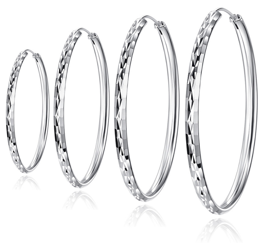 Women 925 Silver Plated Round Hoop Circle Endless Vogue Earrings 30mm-60mm PE32