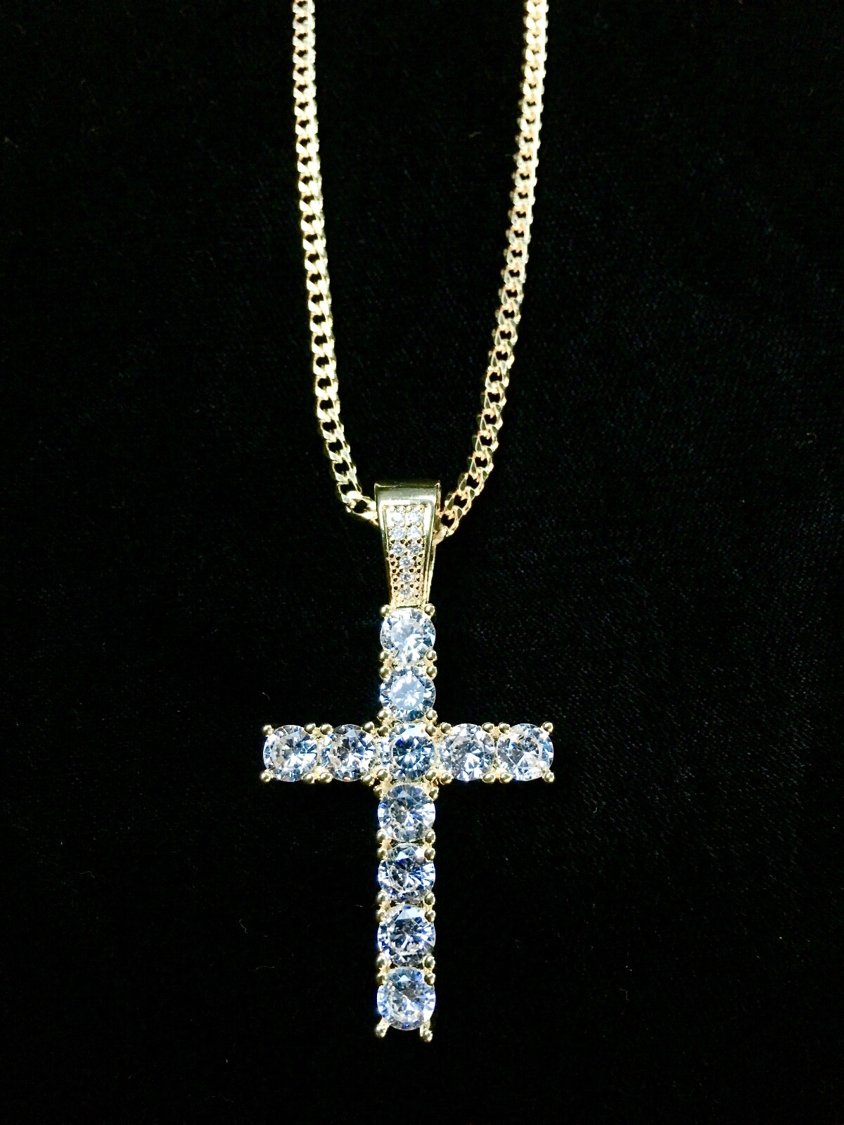 Cross Pendant Tennis Solid 18K Gold f Lab Diamond Cuban Link Necklace Chain Rope