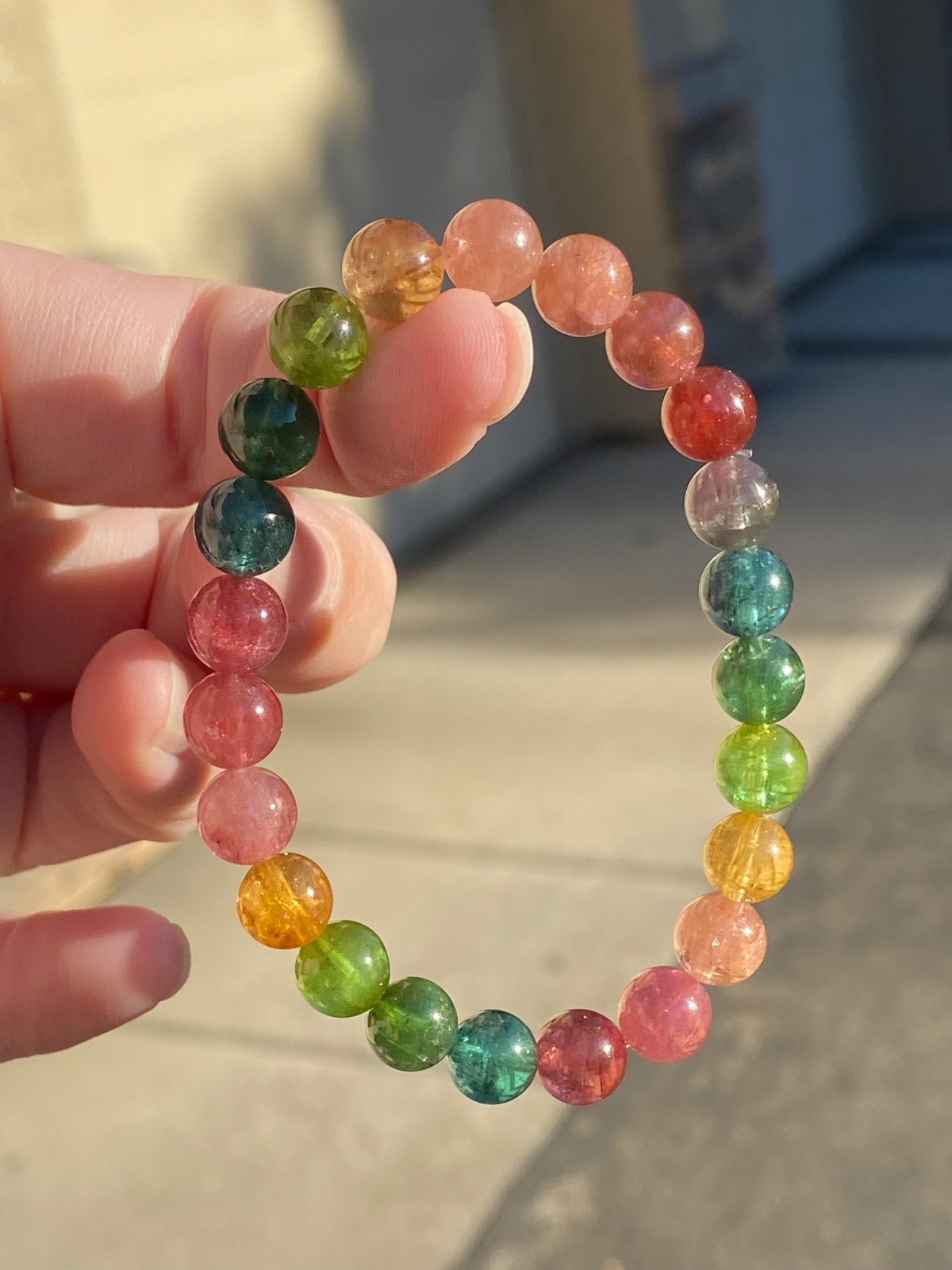 Certified Natural Multicolor Tourmaline Bracelet 8.4mm Rainbow Gemstone 6.5″