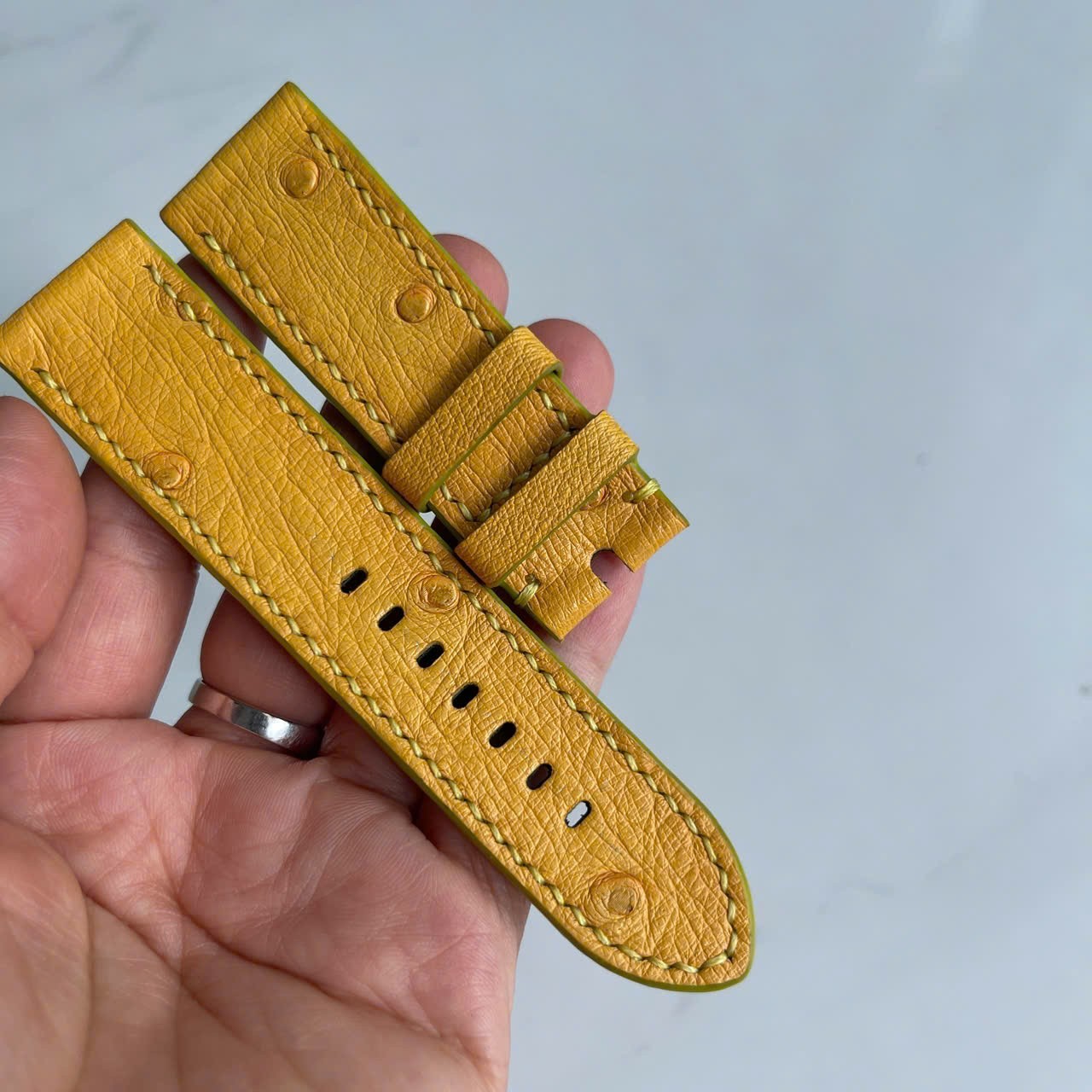 24mm/22mm Padded Yellow Genuine OSTRICH Leg LEATHER SKIN WATCH STRAP BAND