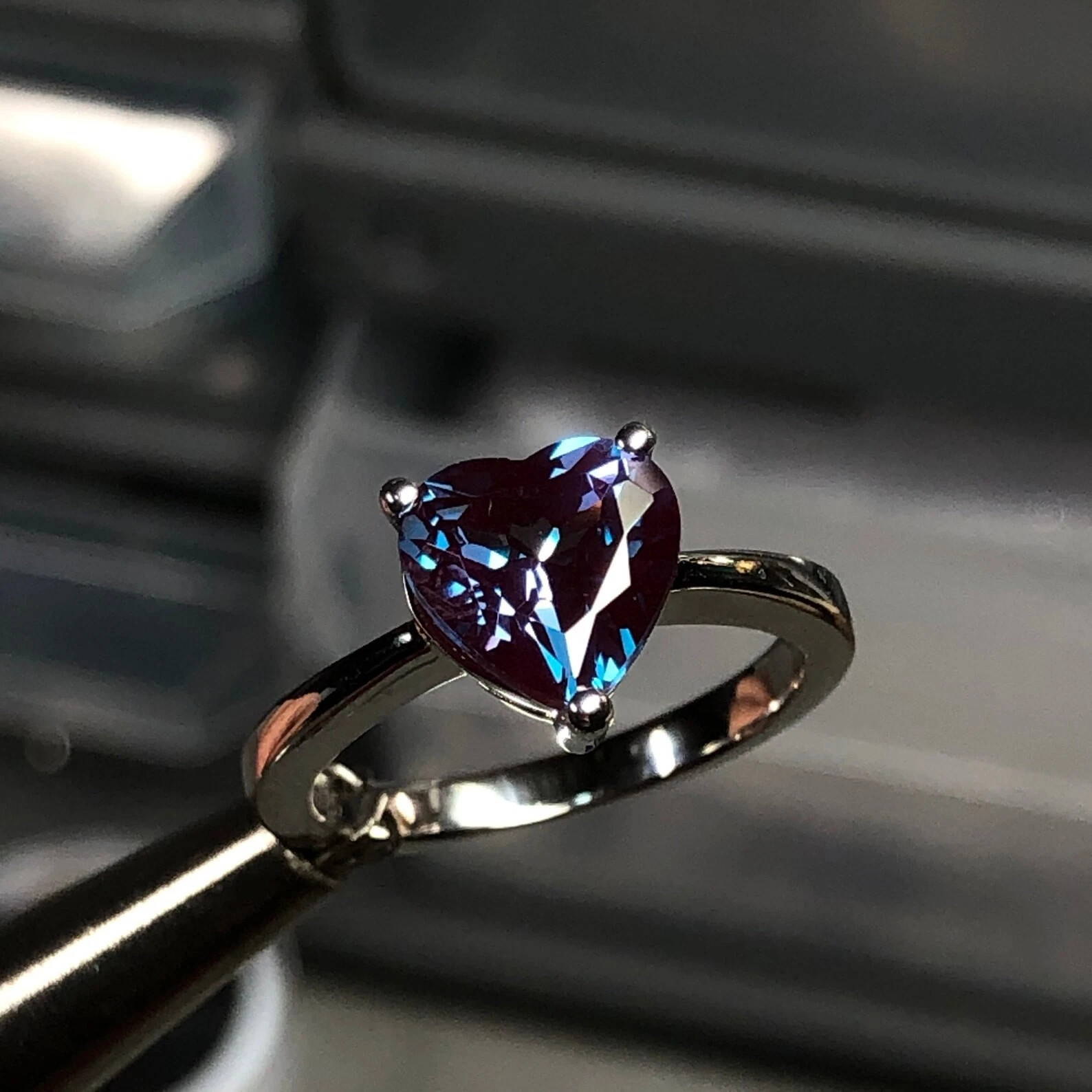 Certified 8 Ct Natural Alexandrite Heart Gemstone Ring 925 Silver Ring Size 9