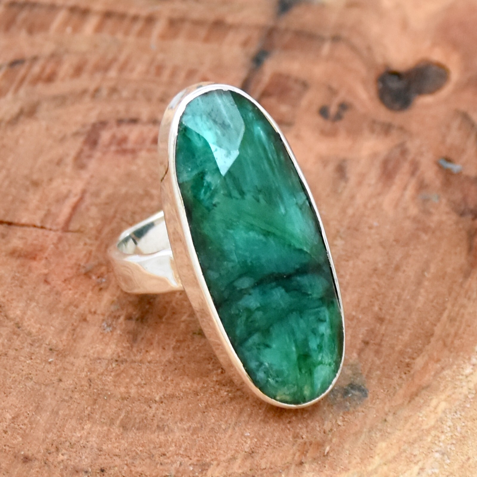 Indian Emerald Ring 925 Sterling Silver Gemstone, Lab Created Stone, Boho Ring