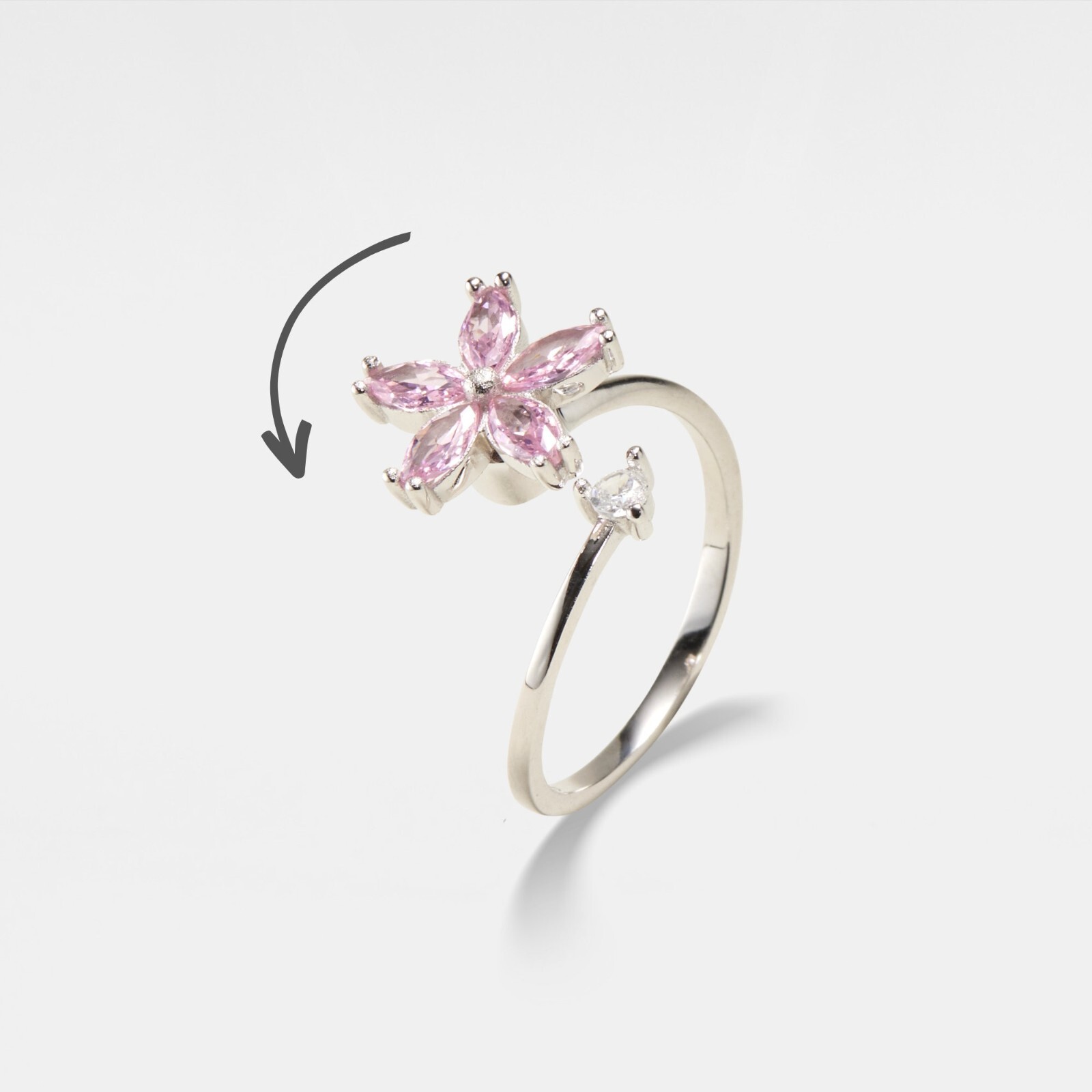 Pink Flower Fidget Spinner Ring in 925 Sterling Silver