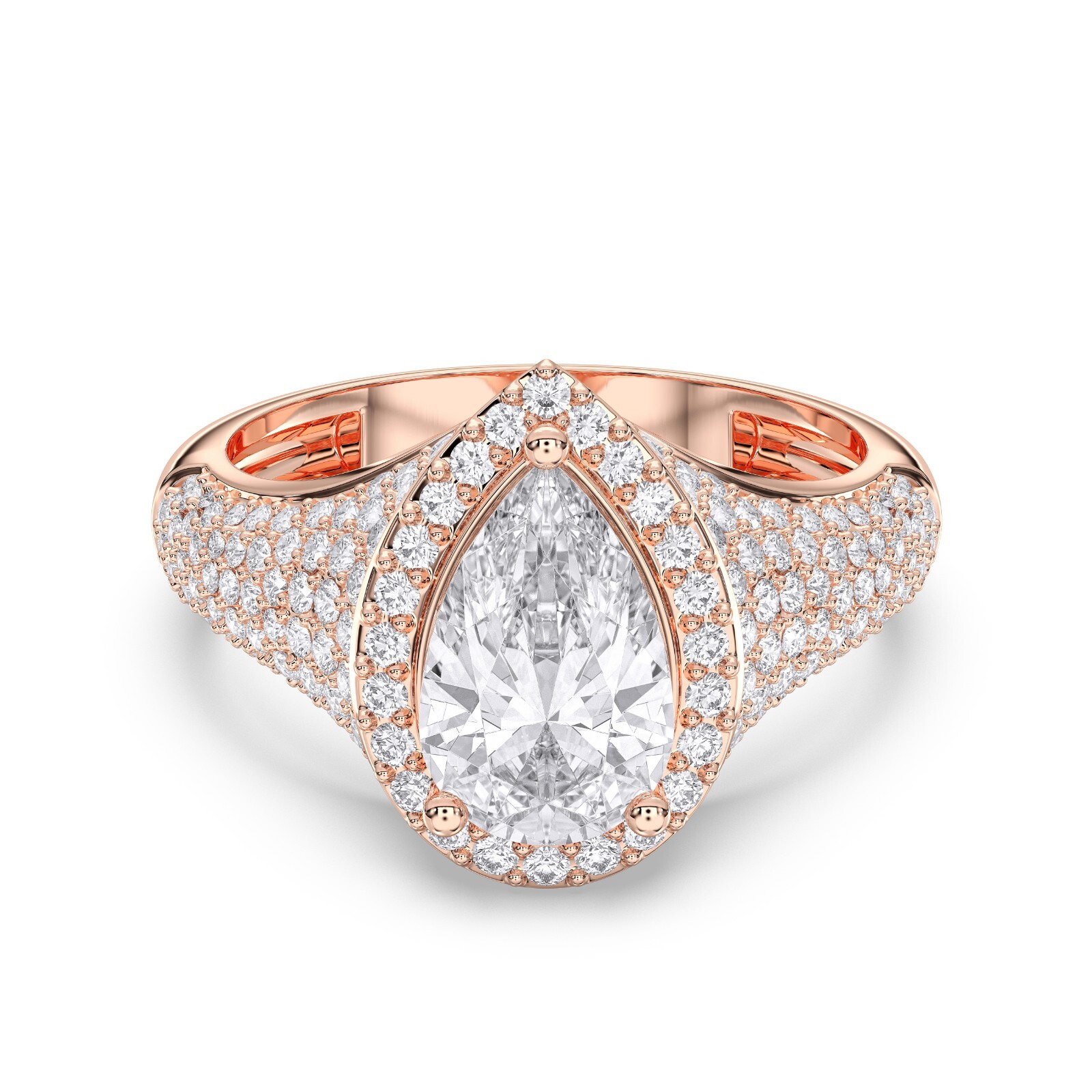 IGI Certified Lab Grown Diamond Engagement Ring 3.27ct Pear 14k Gold