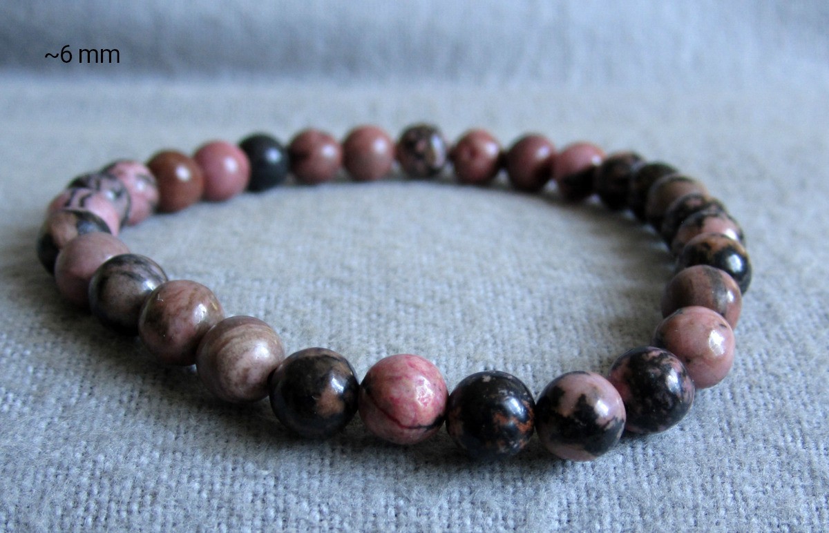 Rhodonite Bracelet • Balls Approx Ø 6mm / Approx 15-21cm • Elastic
