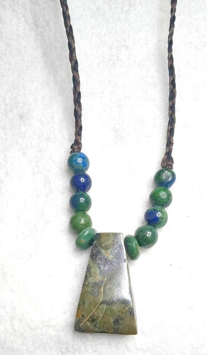 Axe on Serpentine stone hand braided adjustable Neckalce.