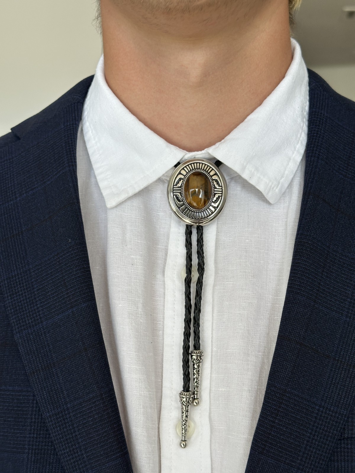 Bolo Tie Mens Wedding Necklace Leather Rope Western Cowboy Style