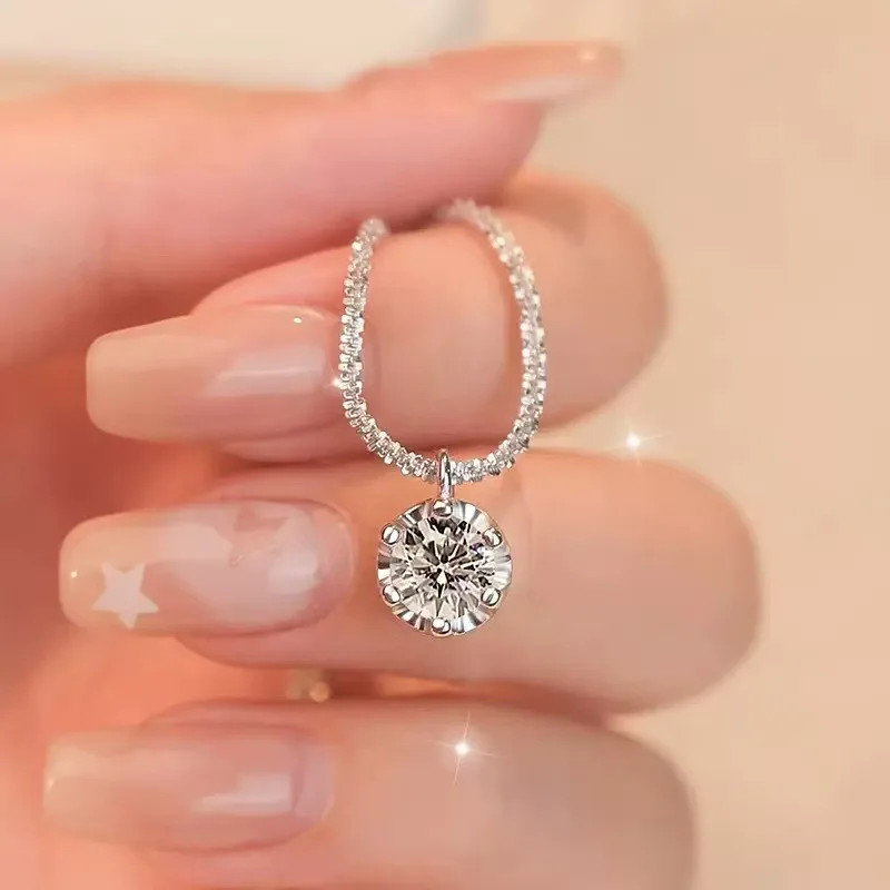 925 Sterling Silver Necklace Zircon Pendant Sparkling Necklace Clavicle Chain