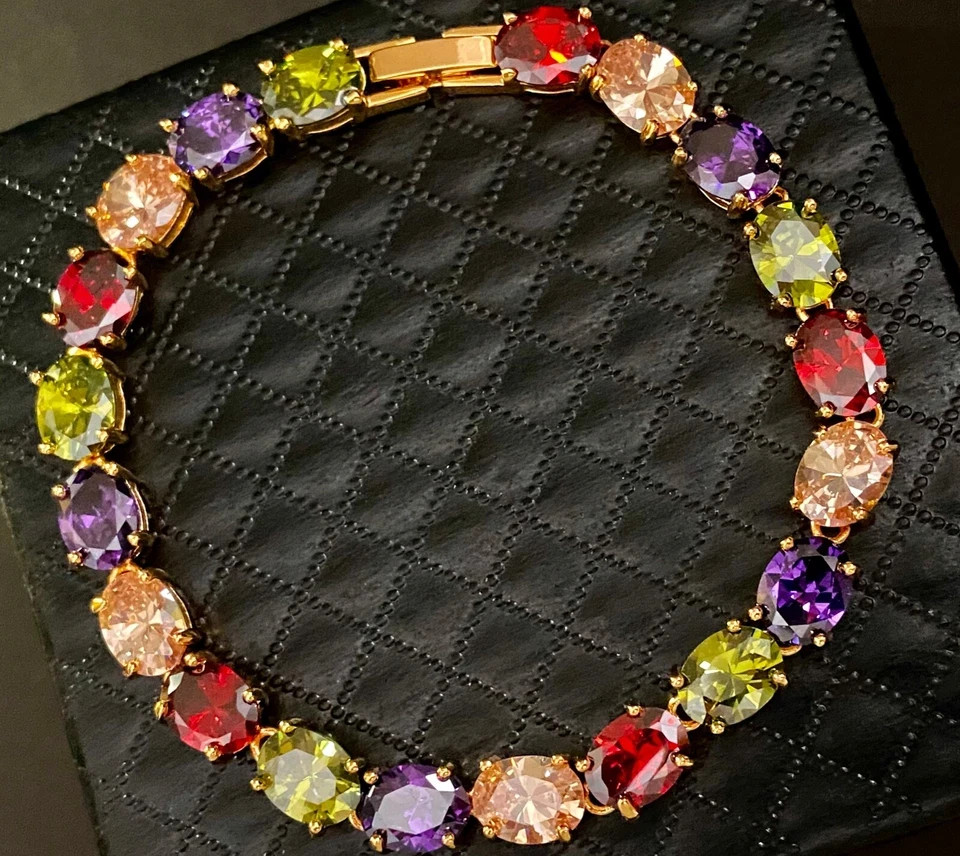 18K Gold Plated 30 CTW Gemstone Tennis Multicolor Bracelet Birthday Jewelry