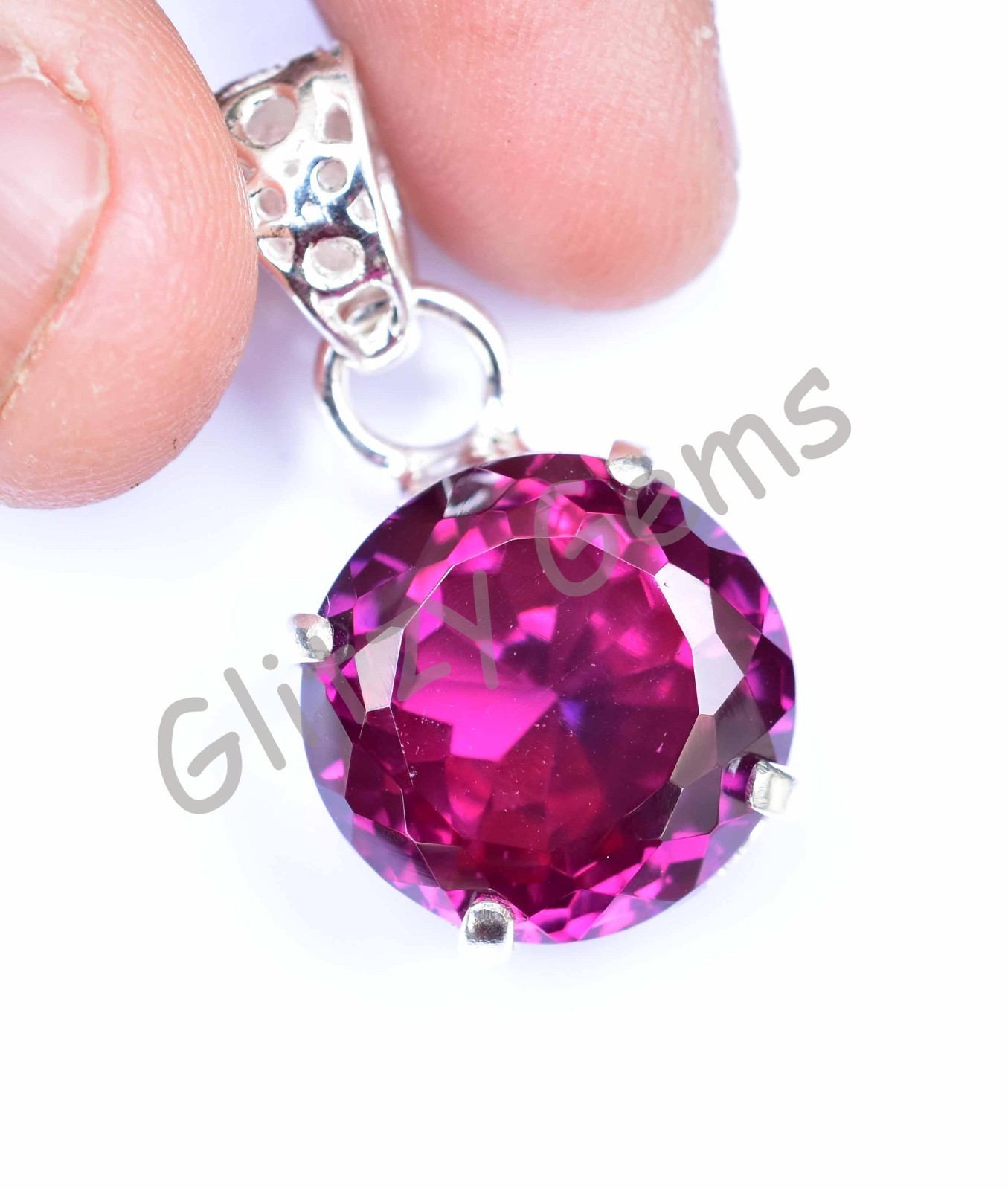 40.55 Ct Natural Rhodolite Garnet Round 925 Sterling Silver Pendant Certified