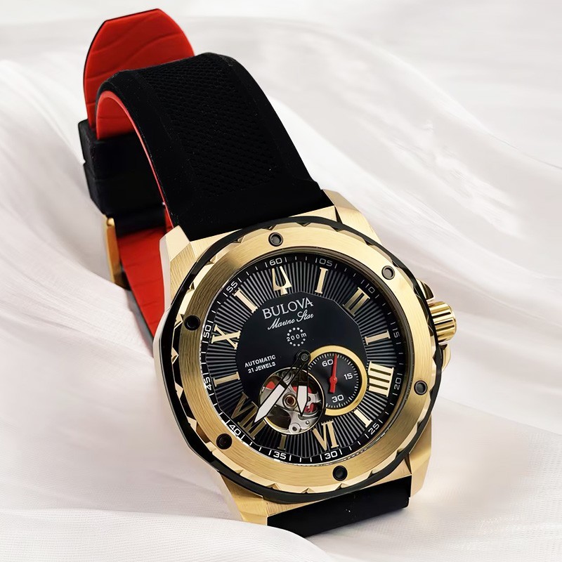 Bulova Marine Star Series A Automatic Men’s Watch Black Dial Rubber Strap 98A272